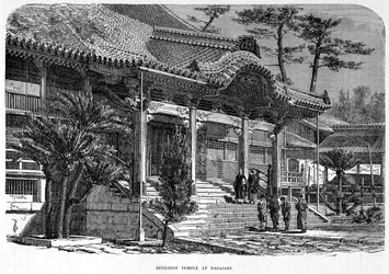 Temple bouddhiste à Nagasaki, Japon, vers 1880