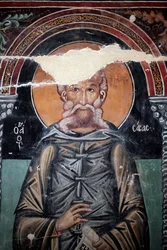 Fresque byzantine du 15e siècle (détail) Saint Sabas, peinture murale, chapelle de l
