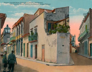 Calle Cuarteles, scène de rue typique dans la vieille Havane, Cuba, vers 1920