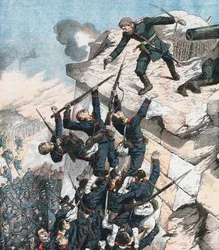 Le capitaine Lebedief défendant héroïquement le bastion à Port Arthur, guerre russo-japonaise, 1904-5