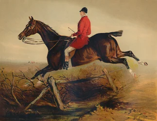 Le capitaine Percy Williams sur un chasseur irlandais favori, vers 1879