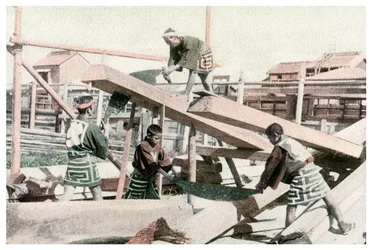 Menuisiers au travail, Japon, 1904