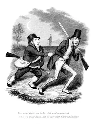 Caricature montrant des chasseurs ou des braconniers, 19e siècle