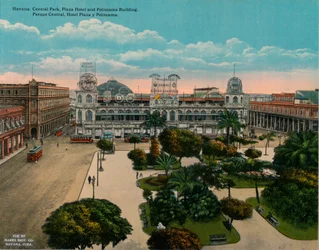 Central Park, Plaza Hotel et Politeama Building, La Havane, Cuba, vers 1920