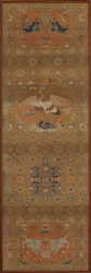 Housse de chaise avec une grue, des lions, des dragons, des symboles auspices..., dynastie Qing, XVIIIe siècle