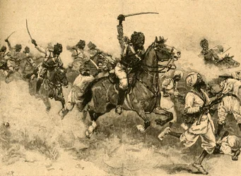 Charge de la cavalerie à la bataille de Miani Meeanee, Sindh, Inde, 1843 c1890