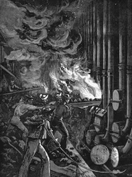 Chargement des cornues aux usines à gaz de Beckton, Londres, 1878