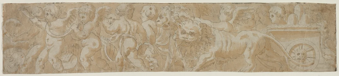Char tiré par des lions avec Amorini recto Étude architecturale partielle verso