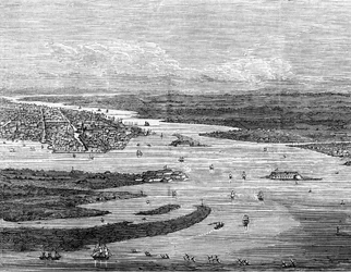 Port de Charleston, Caroline du Sud, avec des navires coulés