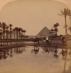 Khéops depuis la vallée fertile du Nil, Égypte, 1896