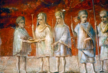 Enfants en procession religieuse, peinture murale romaine d