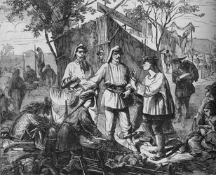 Marchands chinois dans le camp des Alliés, vers 1880