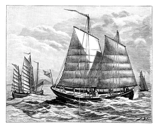 Bateaux chinois sur le fleuve Canton, 19ème siècle