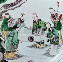 Plat chinois représentant une scène de divination, XVIIe siècle