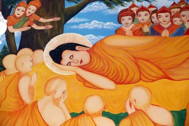 Temple bouddhiste Chua Tu Quang. Peinture du Bouddha couché. Après 45 ans d