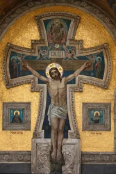 Église du Sauveur sur le Sang Versé ou Église de la Résurrection ; Façade Mosaïque ; La Crucifixion ; Saint-Pétersbourg, Russie
