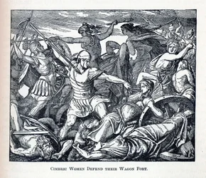 Les femmes cimbres défendent leur fort de chariots, 1882