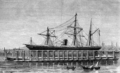 Ascenseur hydraulique Clarks, Bombay, vers 1880