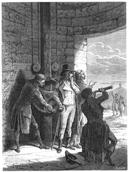 Claude Chappe démontrant son système de télégraphe optique en 1793, c. 1870