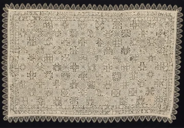 Tissu avec une figure de femme portant une croix entourée de motifs floraux et végétaux, 18e siècle