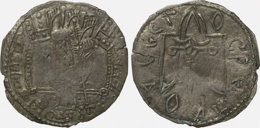 Pièce Srebrennik du Grand-Duc Vladimir Svyatoslavich Revers : Symbole des Rurikides, 980-1015