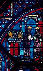 Constantin présente des reliques à Charlemagne, vitrail, Cathédrale de Chartres, France, vers 1225