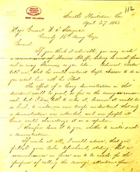 Copie contemporaine de la lettre de U. S. Grant, Plantation de Smith, Louisiane, au Général W. T. Sherman, 27 avril 1863