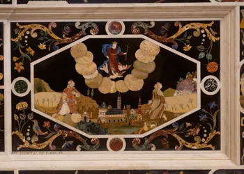 Corbarelli, église Sainte-Corona, travail de marqueterie en pierre