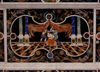 Corbarelli, église Sainte-Corona, travail de marqueterie en pierre