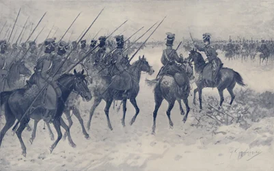 Les cosaques attendant une charge de cavalerie française, 1812, 1896