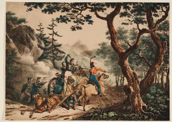 Cosaques attaquant des soldats français dans une forêt, 1825