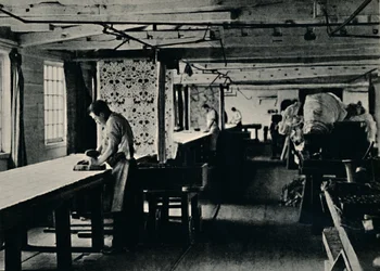 Impression de coton aux ateliers de Merton Abbey, vers 1884