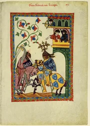 Comte Friedrich II von Leiningen du Codex Manesse, entre 1305 et 1340