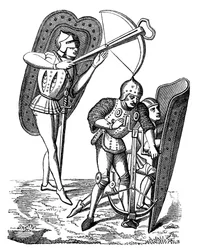 Arbalétrier protégé par des porteurs de boucliers, 15e siècle, 1870