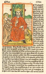 Homme couronné sur un trône avec la Vierge debout à gauche, vers 1479