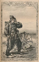Crusoe voit une empreinte dans le sable, vers 1870