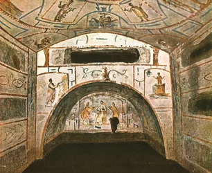 Crypte de la Madonna dans les catacombes de Marcellin et Pierre...Rome, Italie