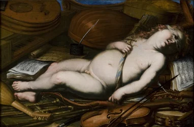 Cupidon parmi les instruments de musique, milieu du 17ème siècle