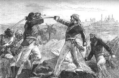 Daly et moi avons dégainé nos épées et avons grimpé sur les rochers, vers 1880