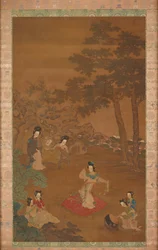 Danseur et musiciens dans un jardin, dynastie Qing, 18e siècle