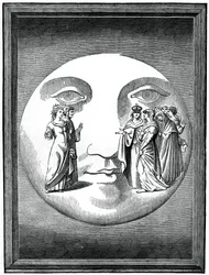Dante et Béatrice transportés sur la lune, 16ème siècle