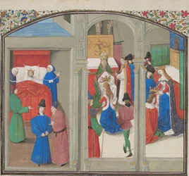 Mort de Baudouin IV. Couronnement de Guy de Lusignan. Miniature tirée de l
