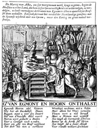 Décapitation du comte Egmont et de Hoorn à Bruxelles pendant la tyrannie espagnole aux Pays-Bas, 1568