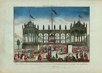 Décoration et illumination de la Bastille pour la Fête de la Fédération le 14 juillet 1790.
