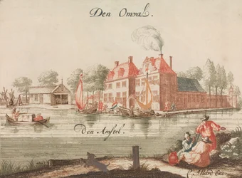 Den Omval, den Amstel, dans : Tooneel Der Voornaamste Nederlands Huizen, En Lust Hoven, Naar..., n.d.