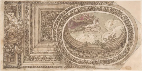Conception pour un plafond avec une peinture ovale en trompe-l