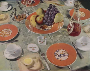 Dessert - Dans cette disposition de table, le service de fruits est en faïence de Royal Copenhagen, 1939