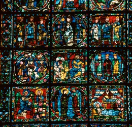 (détail) de la grande fenêtre ouest de la cathédrale de Chartres, 12ème siècle