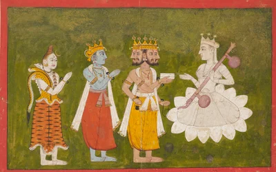 Dévi vénérée par Brahma, Vishnu et Shiva, vers 1710