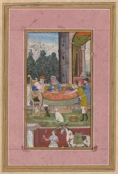 Scène de dîner avec des éléments européens, vers 1590